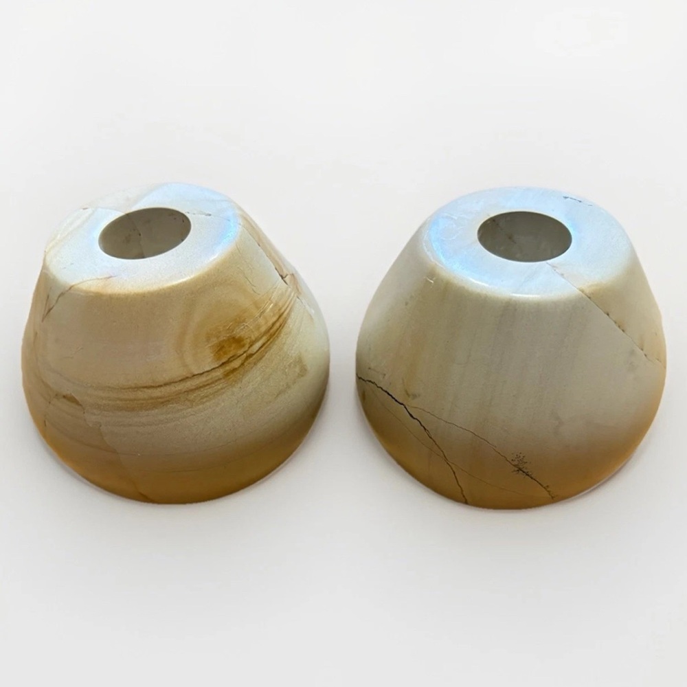 Vintage Faux Alabaster Marble Heavy Candle Holder Made In Pakistan Set of 2 MCM